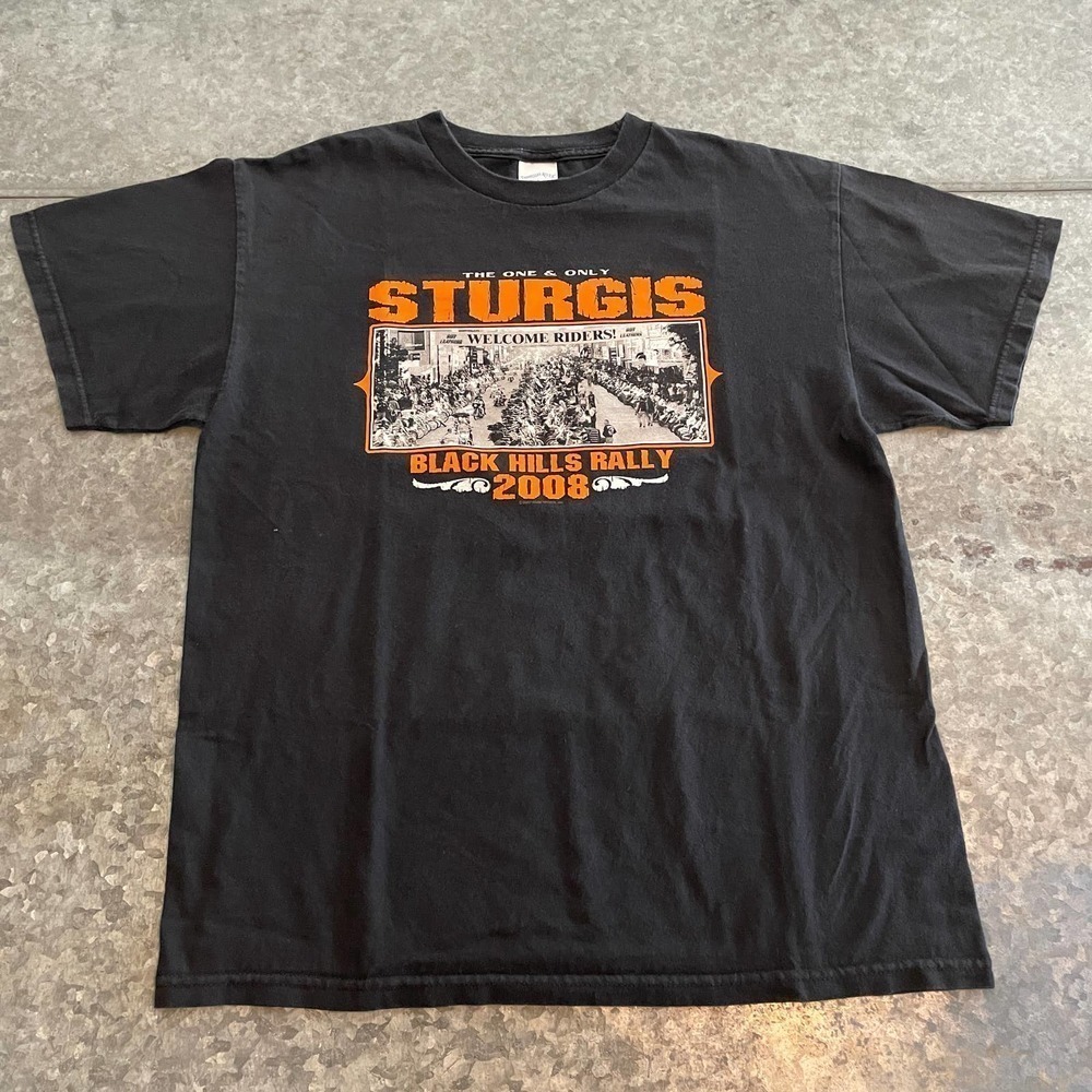 Vintage Sturgis Black Hills Tee Shirt Mens Large 2008 68th Anniversary Black